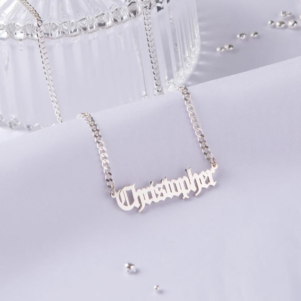 Vintage Fashion Names - Personalized Old English Stainless Steel Necklace