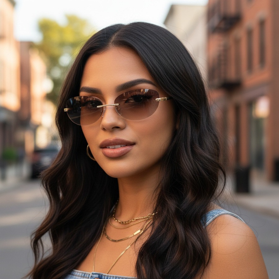 Vintage Fashion Y2K - Vintage frameless oval sunglasses concave fashion
