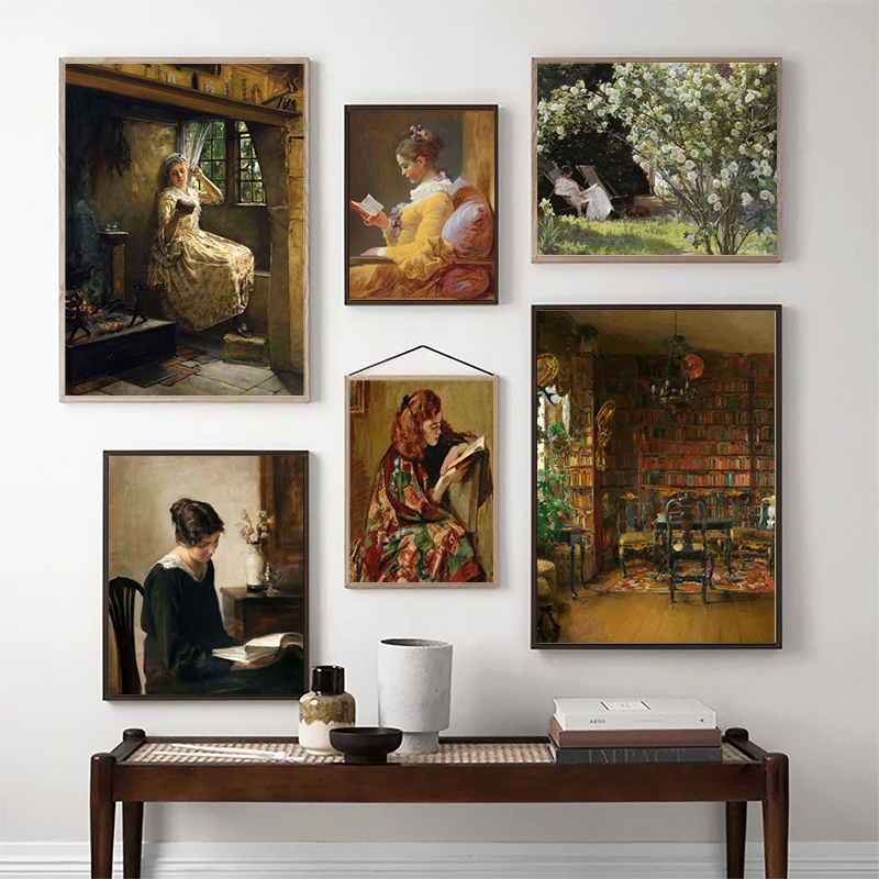 Vintage Fashion Wall Art - Girl Reading Vintage Oil Painting On