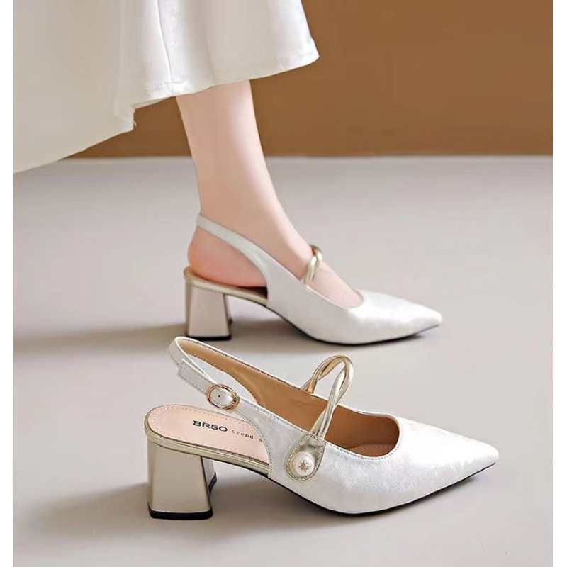 Vintage Fashion Heels - New Chinese-style elegant satin pointed-toe backless