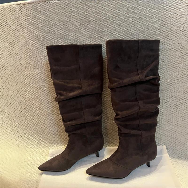 Vintage Fashion Heels - Suede Slouch Knee High Boots Women