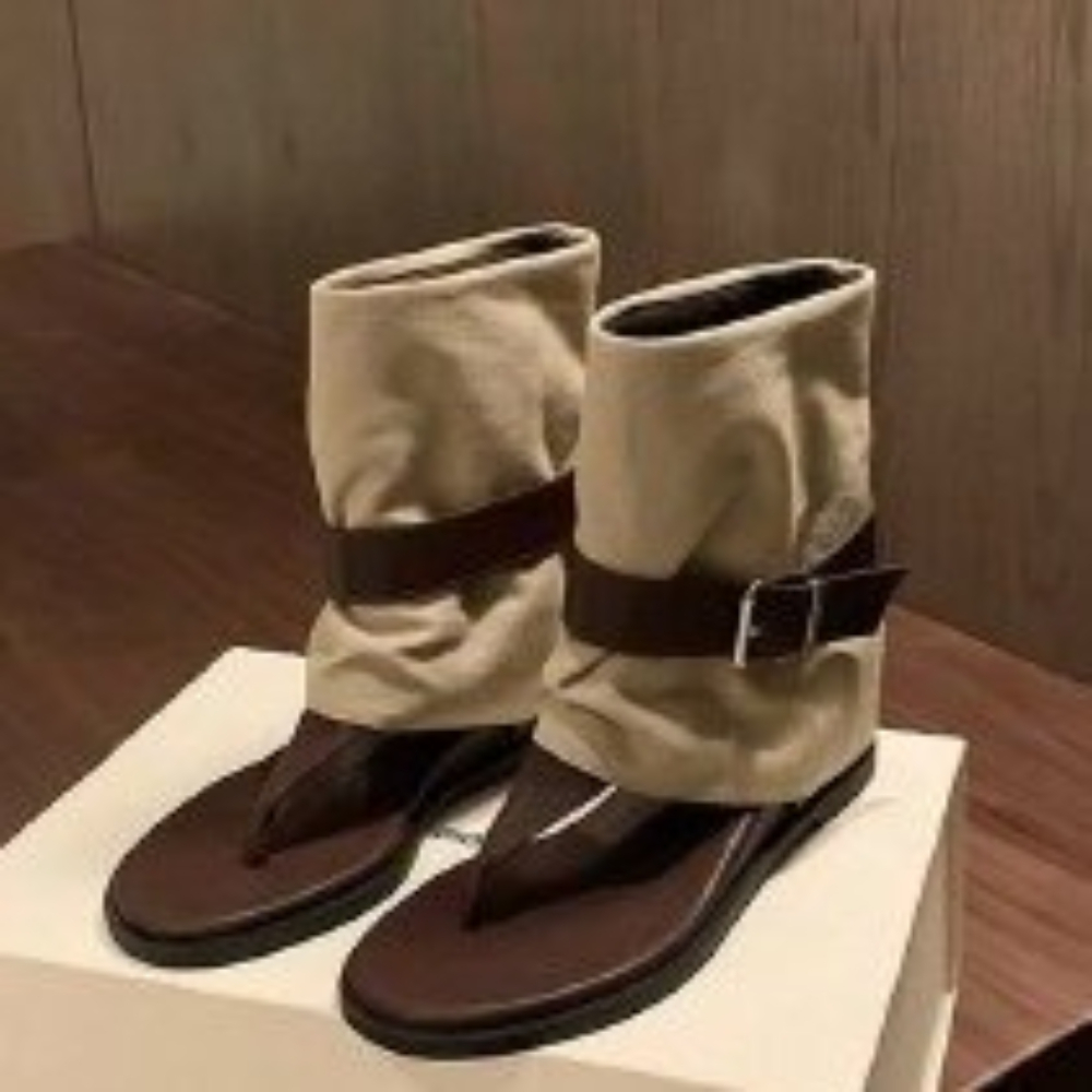 Vintage Women Fashion - Vintage Color Block Toe Ring Sandals