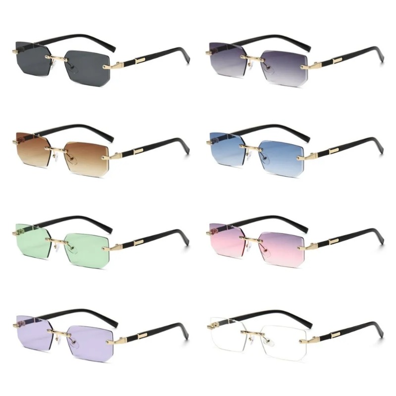 Rimless Cut Edge Rectangle Sun - Vintage Fashion Y2K review and price
