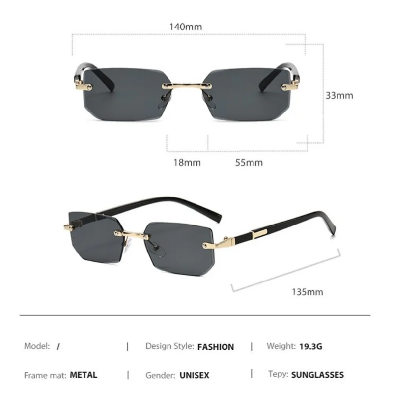 Rimless Cut Edge Rectangle Sun - Vintage Fashion Y2K review and price