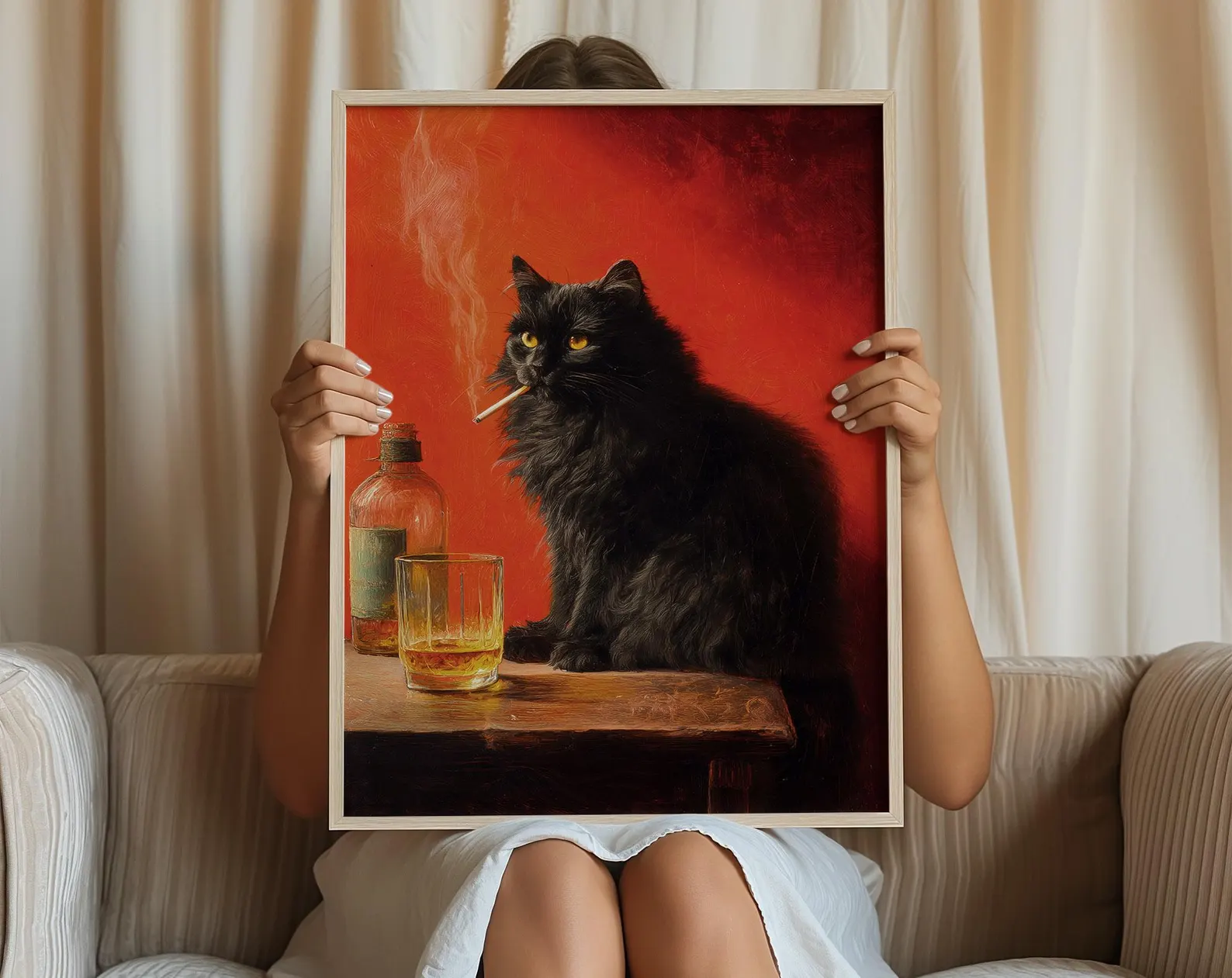 Black Cat Smoking a Cigarette  - Vintage Fashion Wall Art review and price