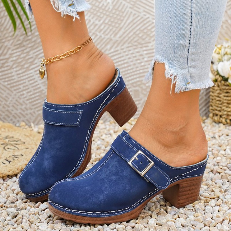 Women's Slip-On Mules Block He - Vintage Fashion Aesthetic review and price