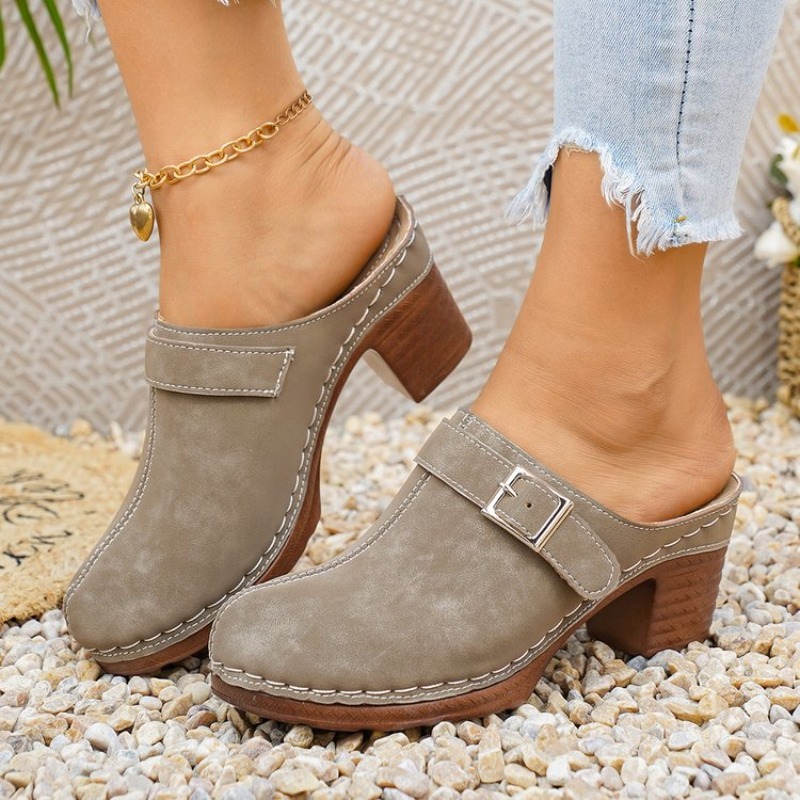 Women's Slip-On Mules Block He - Vintage Fashion Aesthetic review and price
