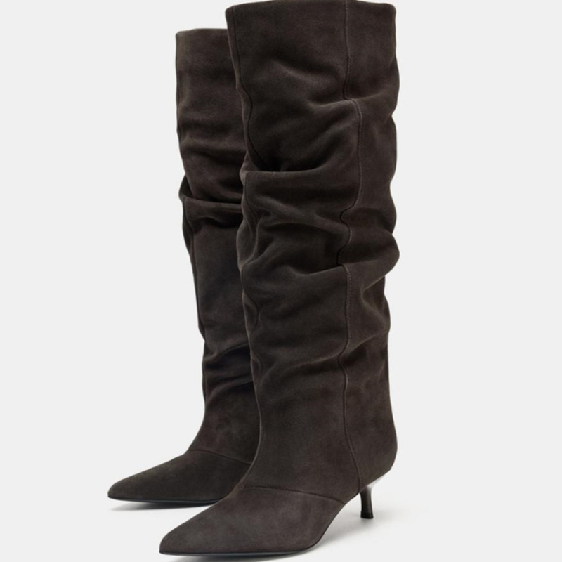 Suede Slouch Knee High Boots W - Vintage Fashion Heels review and price